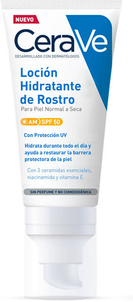 CeraVe AM Facial Moisturizing Lotion, SPF 50, with Ceramides and Vitamin E, for Normal to Dry Skin, 52 ml