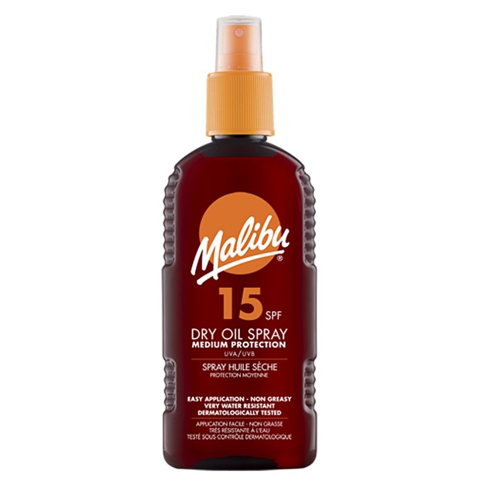 Malibu Suntan Dry Oil Spray, very water-resistant, SPF 15, medium protection, 200 ml 