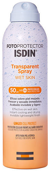 ISDIN Fotoprotector Wet Skin Transparent Spray SPF 50, 250 ml – waterproof and invisible sunscreen 