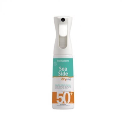 F FREZYDERM DERMOCEUTICALS Seaside Dry Mist Body Sunscreen SPF 50 face and body spray, water-resistant, fast-absorbing sunscreen spray, ideal for daily sun exposure 